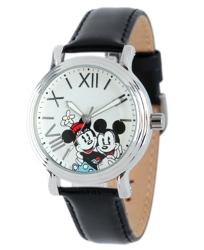 Shop Ewatchfactory Disney Mickey Mouse & Minnie Mouse Women's Shiny Silver Vintage Alloy Watch In Black