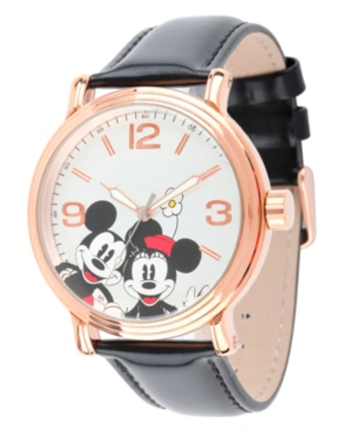 Shop Ewatchfactory Disney Mickey Mouse & Minnie Mouse Men's Shinny Rose Gold Vintage Alloy Watch In Black