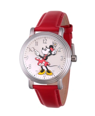 Shop Ewatchfactory Disney Minnie Mouse Women's Silver Vintage Alloy Watch In Red