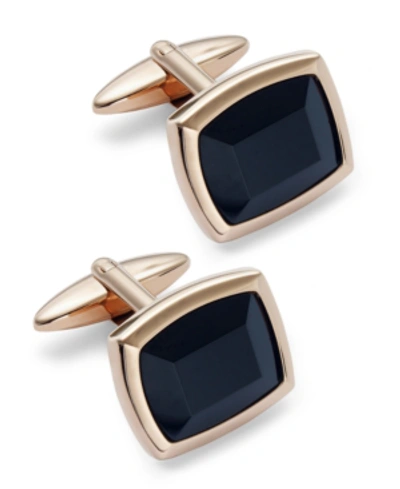 Shop Rhona Sutton Sutton By  Men's Rose Gold-tone Stainless Steel And Jet Stone Cuff Links In Black