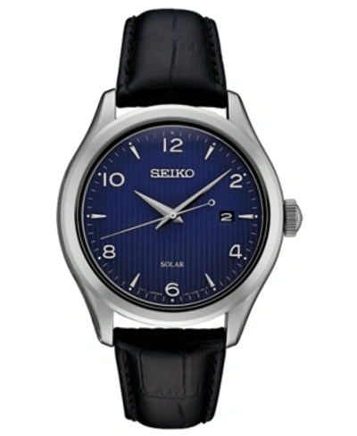 Shop Seiko Men's Solar Essentials Black Leather Strap Watch 42mm