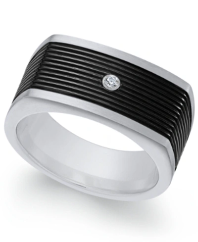 Shop Sutton By Rhona Sutton Men's Two-tone Cubic Zirconia Ring In Silver