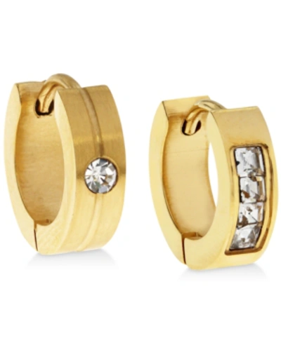 Sutton By Rhona Sutton Men's Gold-tone Stainless Steel & Cubic Zirconia Mismatch Small Hoop Earrings S In Gold