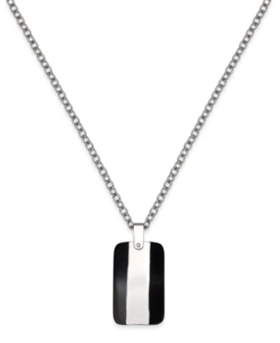 Shop Sutton By Rhona Sutton Men's Two-tone Stainless Steel Dog Tag Pendant Necklace In Silver