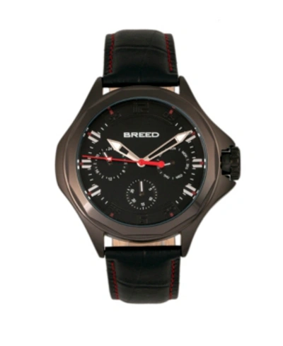 Shop Breed Quartz Tempe Black Genuine Leather Watches 43mm