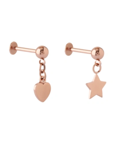 Shop Rhona Sutton Bodifine Stainless Steel Set Of 2 Drop Charm Tragus In Rose Gold