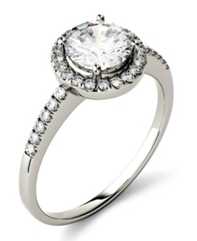 Shop Charles & Colvard Moissanite Round Halo Ring (1-1/3 Ct. T.w. Diamond Equivalent) In 14k Gold Or White Gold Or Rose Gol