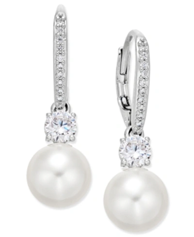 Shop Eliot Danori Silver-tone Crystal Imitation Pearl Drop Earrings, Created For Macy's