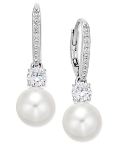 Eliot Danori Silver-tone Crystal Imitation Pearl Drop Earrings, Created For Macy's In Silver