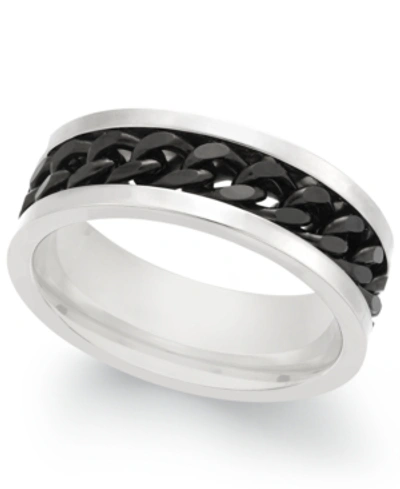 Shop Sutton By Rhona Sutton Men's Two-tone Chain Ring In Silver