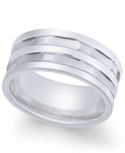 Shop Sutton By Rhona Sutton Men's Stainless Steel Multi-row Cut Band In Silver