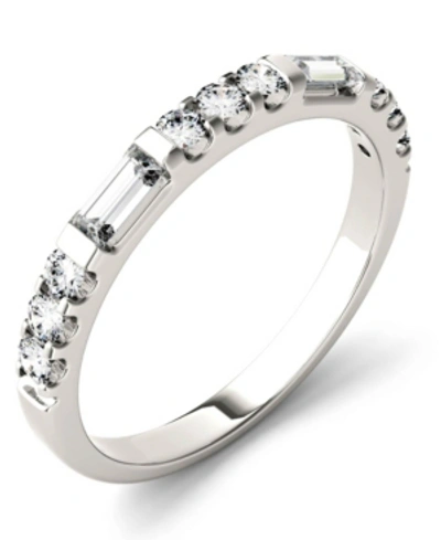 Charles & Colvard Moissanite Round And Baguette Stackable Ring (1/2 Ct. Tw. Diamond Equivalent) In 14k White Gold In White Gold