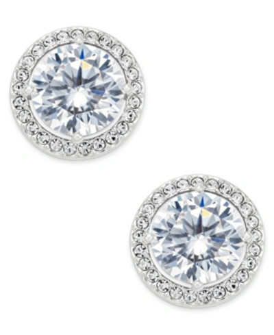 Shop Eliot Danori Silver-tone Cubic Zirconia Framed Stud Earrings, Created For Macy's