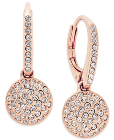 Shop Eliot Danori Rose Gold-tone Pave Disc Drop Earrings, Created For Macy's