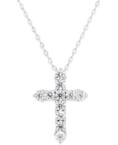 Eliot Danori Silver-tone Crystal Cross Pendant Necklace, Created For Macy's In Silver