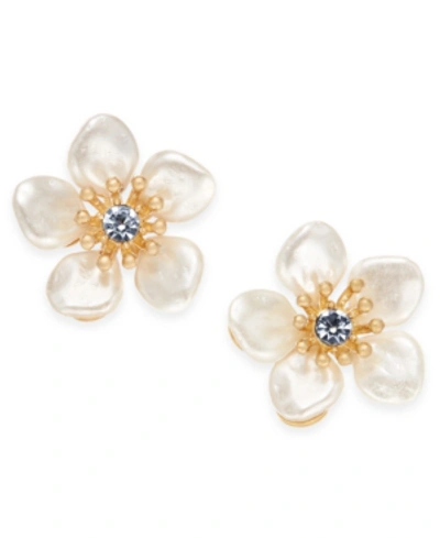 Lonna & Lilly Gold-tone Crystal & Imitation Pearl Flower Stud Earrings In Pearl