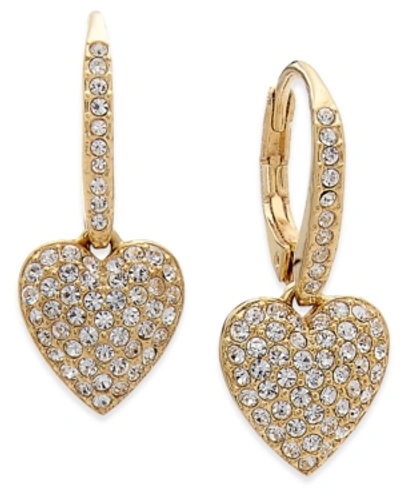 Shop Eliot Danori Pave Heart Drop Earrings, Created For Macy's In Gold