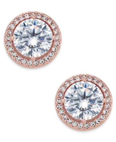 Shop Eliot Danori Rose Gold-tone Crystal And Pave Round Stud Earrings, Created For Macy's