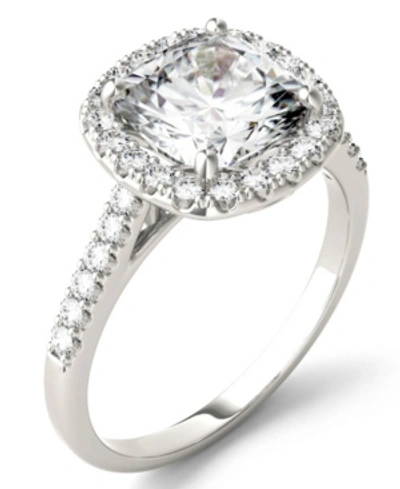Shop Charles & Colvard Moissanite Cushion Halo Ring (2-7/8 Ct. Tw. Diamond Equivalent) In 14k White Gold