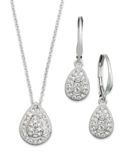 Shop Eliot Danori Rhodium-plated Crystal Teardrop Earrings And Pendant Necklace Set, Created For Macy's