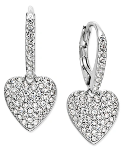 Shop Eliot Danori Pave Heart Drop Earrings, Created For Macy's In Silver