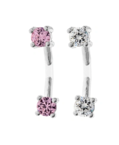 Rhona Sutton Bodifine Stainless Steel Set Of 2 Crystal Eyebrow Bars In Multi