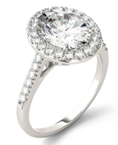 Shop Charles & Colvard Moissanite Oval Halo Ring (3-1/2 Ct. Tw. Diamond Equivalent) In 14k White Gold