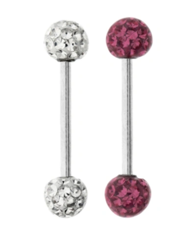 Shop Rhona Sutton Bodifine Stainless Steel Set Of 2 Crystal And Resin Tongue Bars In Asstd