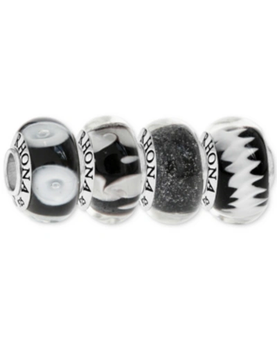Shop Rhona Sutton 4-pc. Set Painted Glass Bead Charms In Sterling Silver In Black