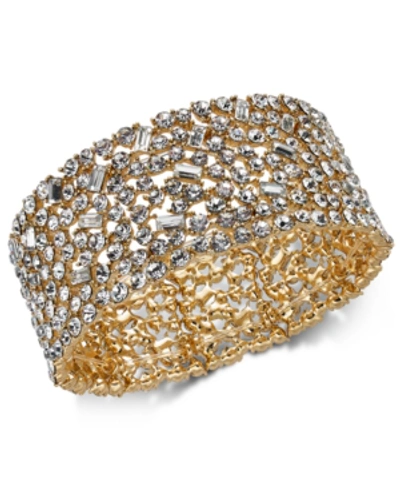 Shop Inc International Concepts Wide Crystal Cluster Stretch Bracelet, Created For Macy's In Gold