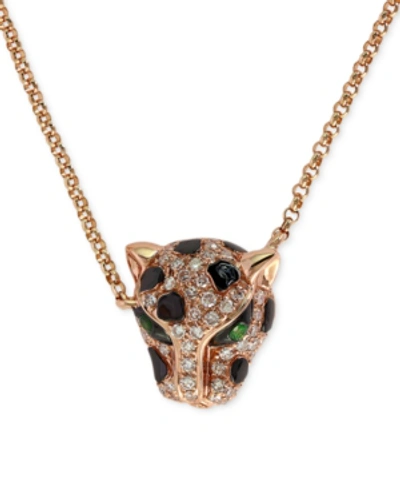 Effy Collection Effy Diamond (1/6 Ct. T.w.) And Emerald Accent Panther Pendant Necklace In 14k Rose Gold In Rose Gold