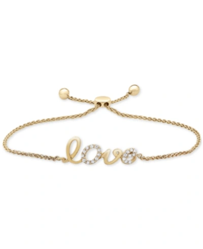 Shop Wrapped In Love Wrapped Diamond Love Bolo Bracelet (1/10 Ct. T.w.) In 14k Gold, Created For Macy's In Yellow Gold