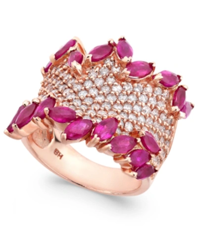 Shop Effy Collection Rosa By Effy Ruby (3-1/4 Ct. T.w.) & Diamond (1-3/8 Ct. T.w.) Ring In 14k Rose Gold In Certified Ruby