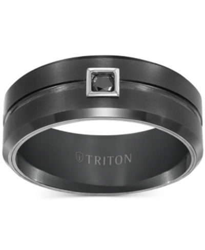 Shop Triton Men's Black Tungsten Ring, Black Diamond Wedding Band (1/10 Ct. T.w.)