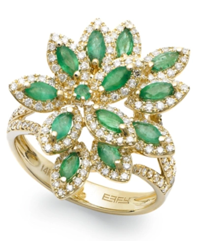 Shop Effy Collection Brasilica By Effy Emerald (1-1/16 Ct. T.w.) And Diamond (5/8 Ct. T.w.) Flower Ring In 14k Gold Or 14 In Green