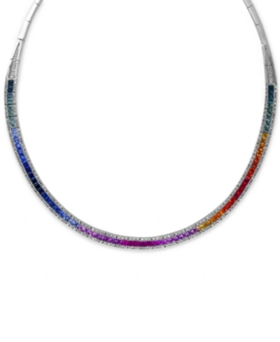 Shop Effy Collection Watercolors By Effy Multi-sapphire (10 Ct. T.w.) And Diamond (1-1/5 Ct. T.w.) Collar Necklace In 14k