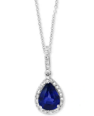 Shop Effy Collection Effy Sapphire (1 Ct. T.w.) & Diamond (1/8 Ct. T.w.) 18" Pendant Necklace In 14k White Gold