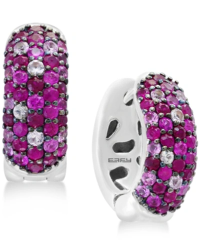 Effy Collection Splash By Effy Ruby (1-3/8 Ct. T.w.) & Pink Sapphire (3/4 Ct. T.w.) Hoop Earrings In Sterling Silver In Ruby