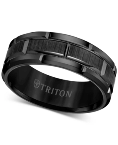 Triton Men's Ring, 8mm Wedding Band In White Or Black Tungsten In Black Tungsten