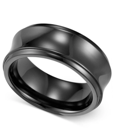 Triton Men's Black Titanium Ring, Concave Wedding Band (8mm) In Black Titanium