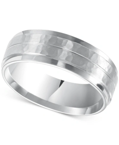 Shop Triton Men's Hammered And Brush Finish Wedding Band In 14k White Gold
