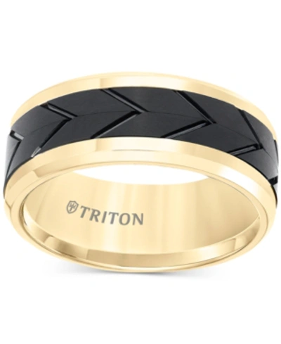 Shop Triton Men's Black Tread Design Band In Tungsten Carbide