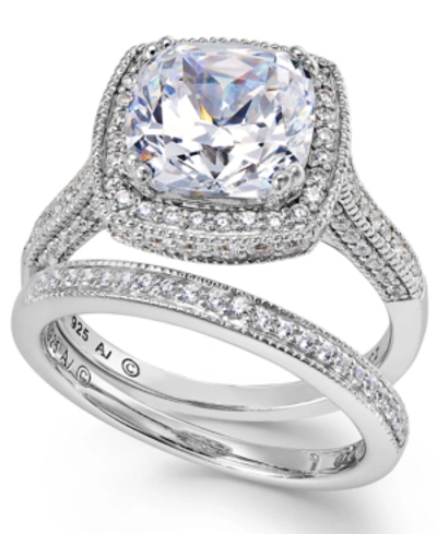 Shop Arabella Sterling Silver Ring Set, Cubic Zirconia Bridal Ring And Band Set (7-5/8 Ct. T.w.) In White
