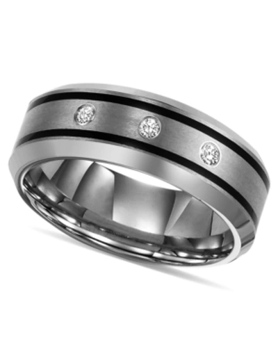 Shop Triton Tungsten Ring, Diamond Wedding Band (1/10 Ct. T.w.)