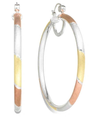 Shop Simone I. Smith Platinum, 18k Rose Gold And 18k Gold Over Sterling Silver Earrings, Extra-large Tri-color Hoop Earri In No Color