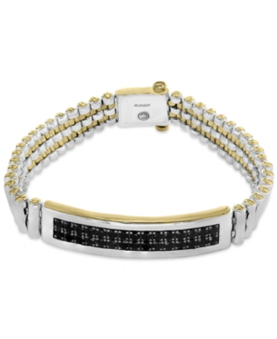 Shop Effy Collection Effy Men's Black Sapphire Bracelet (4-1/5 Ct. T.w.) In Sterling Silver And 18k Gold-plate