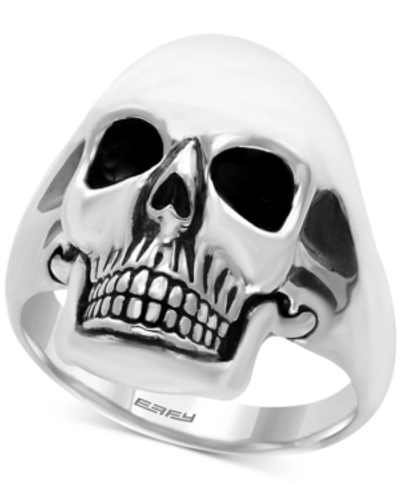 Shop Effy Collection Effy Men's Skull Ring In Sterling Silver And Black Rhodium-plate