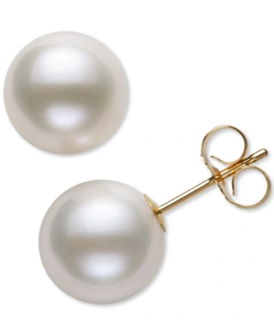 Shop Belle De Mer Cultured Freshwater Pearl Stud 14k Yellow Gold Earrings (8mm) In White