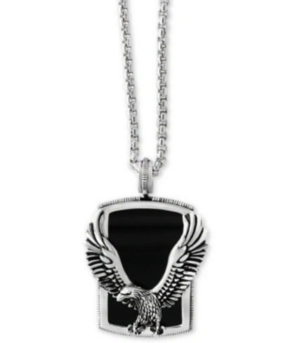 Shop Effy Collection Effy Men's Onyx (31 X 20mm) Eagle Pendant Necklace In Sterling Silver In Black
