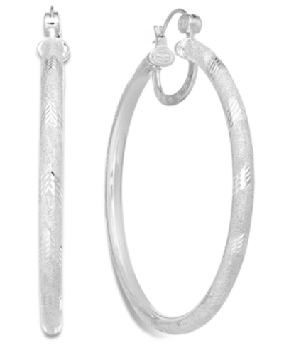 Shop Simone I. Smith Platinum Over Sterling Silver Earrings, Laser And Diamond-cut Extra Large Hoop Earrings